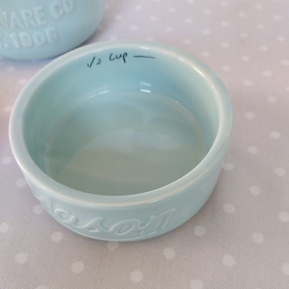 World Market Blue Ceramic Mason Jar Inspired Stackable Measuring Cups w/Lid - Picture 7 of 11